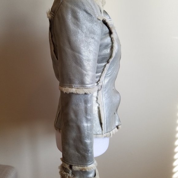 Dolce & Gabbana Italian Silver Leather Coat Jacket Size 24 / 38 - Picture 3 of 16